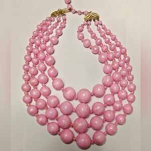Vintage Signed West Germany Marbled Pink Beaded Necklace